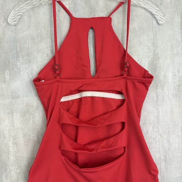 Becca by Rebecca Virtue One Piece Swimsuit Sz S Red Cutout Back Non Padded Beach - Picture 5 of 16